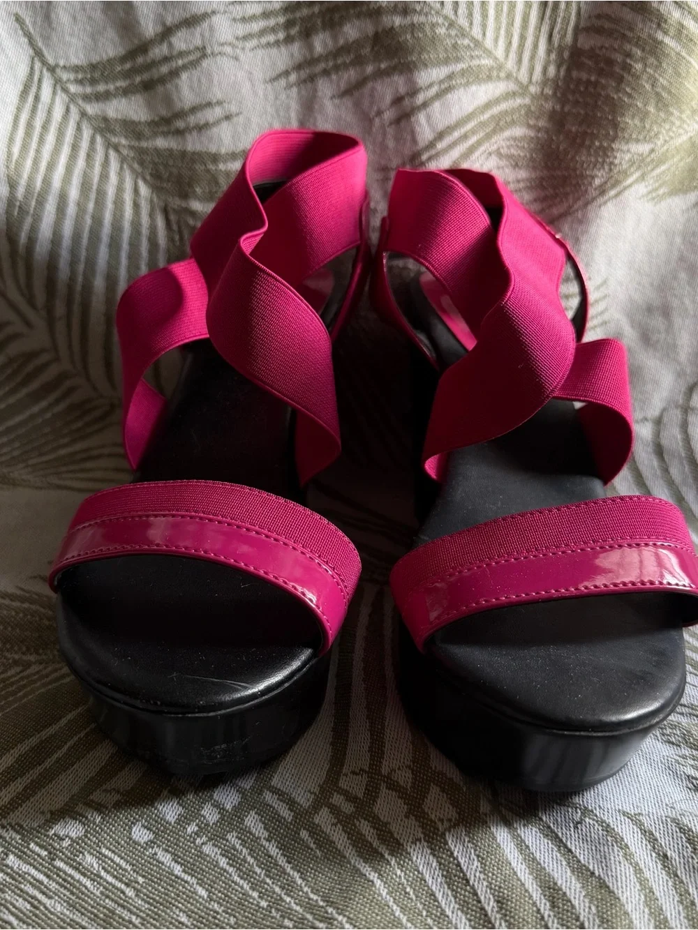 Charles By Charles David Hot Pink Elastic Strap Wedge Sandals